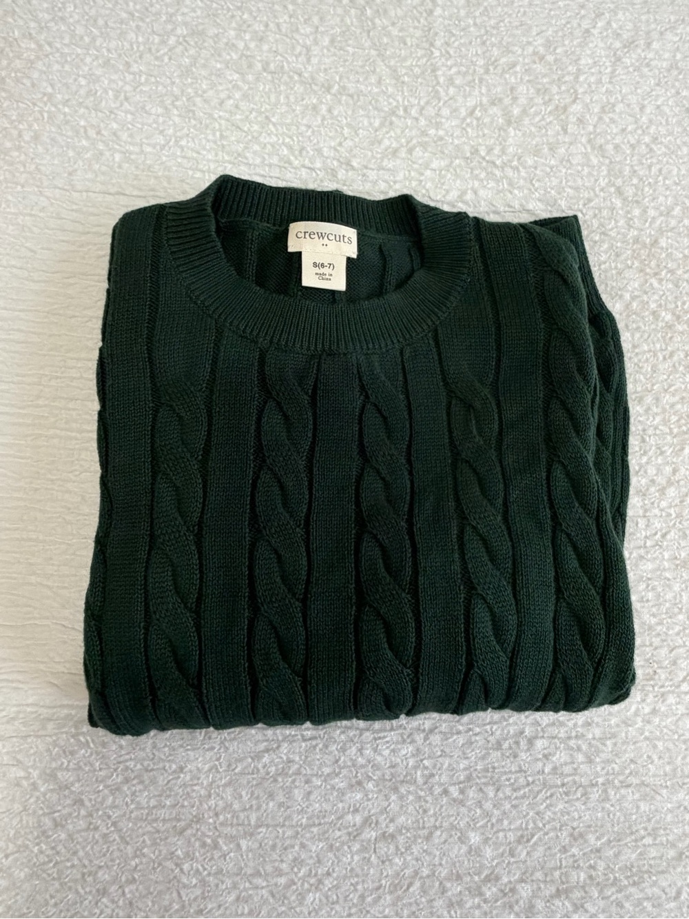 Crewcuts J.Crew Boys Cable Knit Cotton Sweater Forest Green Small 6 7 VGUC/EUC